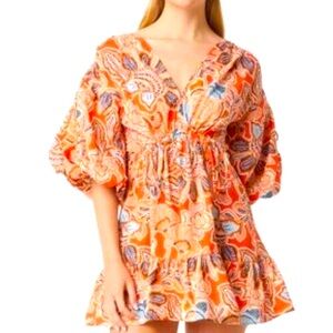 NEW MISA LOS ANGELES Sari Floral Poplin Balloon-Sleeve Mini Dress Large